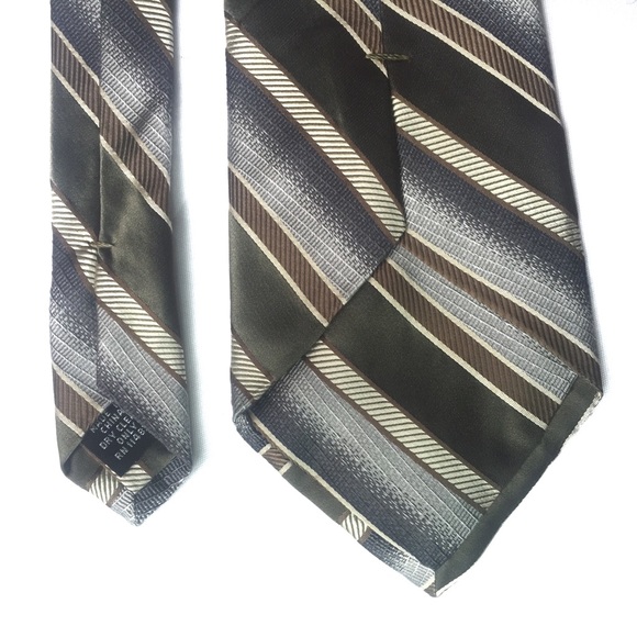 PRONTO UOMO Silk Tie Olive Gray and White Striped - Picture 5 of 8